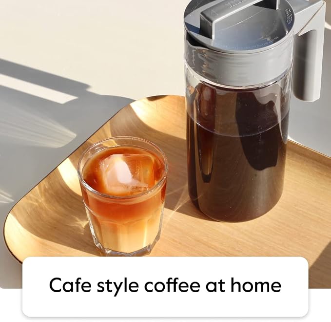 Takeya Deluxe Cold Brew Coffee Maker - BPA-Free Tritan Pitcher with Airtight Leakproof Lid, Silicone Grip Handle, Fine-Mesh Filter - Shatter-Proof, Dishwasher Safe, Made in USA - 1 Quart/Stone