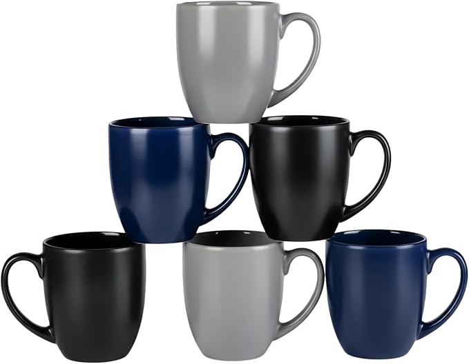 GBhome 12oz Coffee Mugs Set of 6,Ceramic Coffee Mugs for Man, Woman, Dad, Mom, Modern Coffee Mugs Set with handle for Tea/Latte/Cappuccino/Milk/Cocoa. Dishwasher&Microwave Safe,Multi-Color
