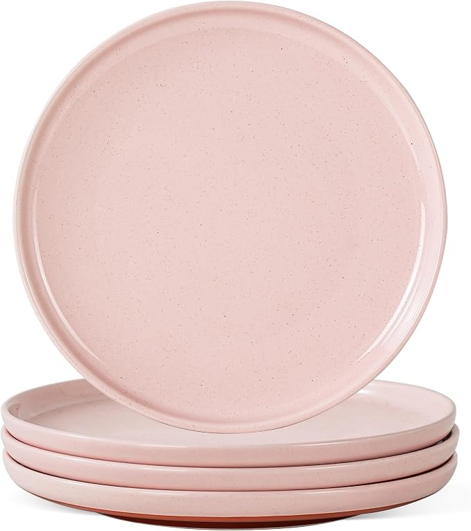 Ceramic Salad Plates Set, 8 Inch, Set of 4, Elegant Pink | Stoneware, Dishwasher & Microwave Safe, Small Dinner Plates, For Cake, Fruits, Waffle, Pasta, Salad