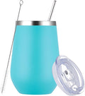 MEWAY 12oz Insulated Wine Tumbler with Lid and Straw - Double Wall Vacuum Stainless Steel Wine glass, for Travel and Office, Baby shower prizes for winners(Light Green,1)