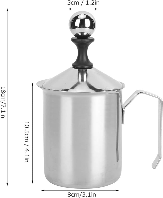Manual Milk Frother, 14oz/400ml Stainless Steel Milk Foam Maker with Double Mesh Screen Handheld Frothing Pitcher Foamer for Coffee, Latte, Cappuccino, Frappe, Matcha, Hot Chocolate