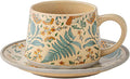 Ceramic Coffee Latte Mug and Saucer Set Cute Cup with Saucer for Women Ideal for Green Tea or Coffee Hand Painted Floral Design Pottery Set（Summer’s Whisper）