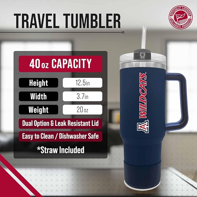 Campus Colors College & University 40 oz Travel Tumbler With Handle - Dual Option Lid With Straw - Vacuum Insulated Stainless Steel (Cal Golden Bears - Navy)