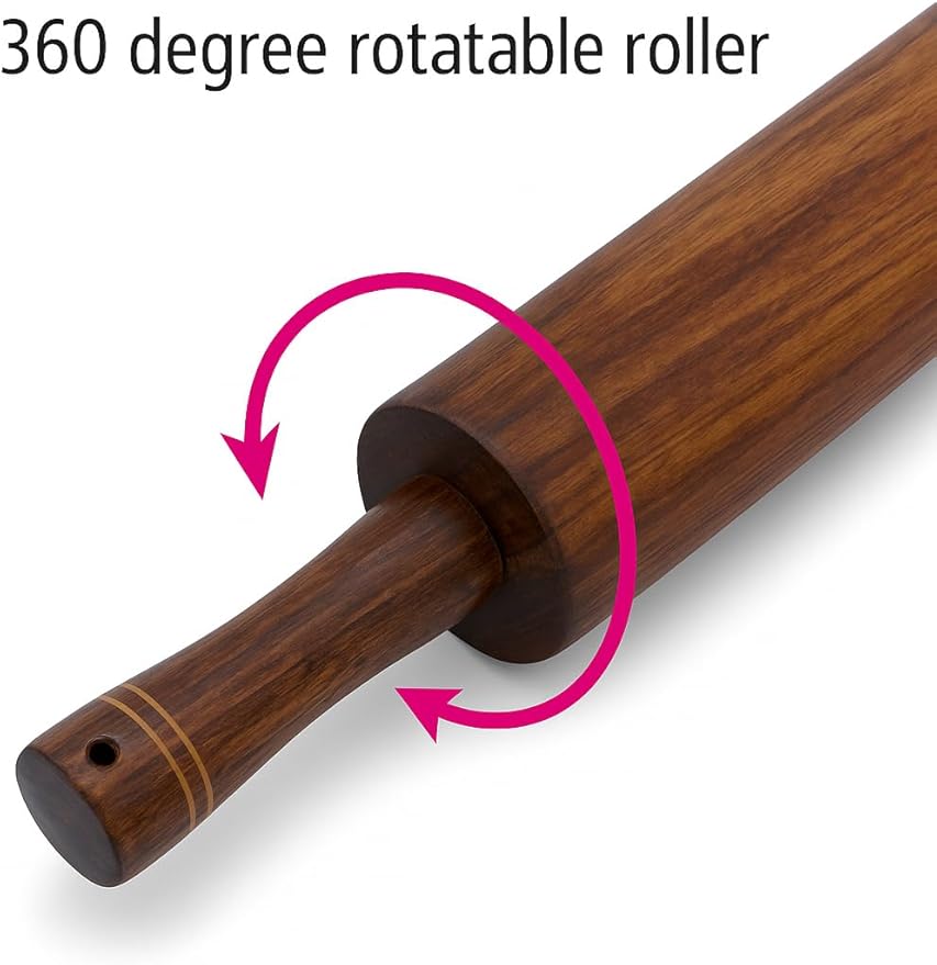 Classic Wooden Rolling Pin for baking, 18-Inch Hardwood Dough Roller for Baking Pizza, Pie, Pastry and Cookies, Premium Quality Essential for Kitchen
