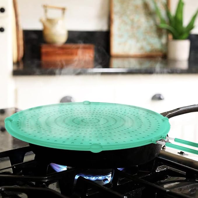 Splatter Screen for Frying Pan, Grease Splatter Guard, Heat-Resistant Splatter Guards for Frying, Silicone Splatter Guard for Everyday Cooking, Dishwasher Safe, Green （16in×12in×0.5in)