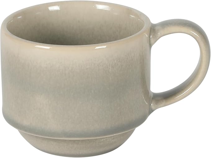 Gibson Elite Sunrise Hills 9-Piece Stackable Stoneware Cup and Saucer Set with Metal Rack, 6 oz, Service for 4, Dishwasher and Microwave Safe, Gray