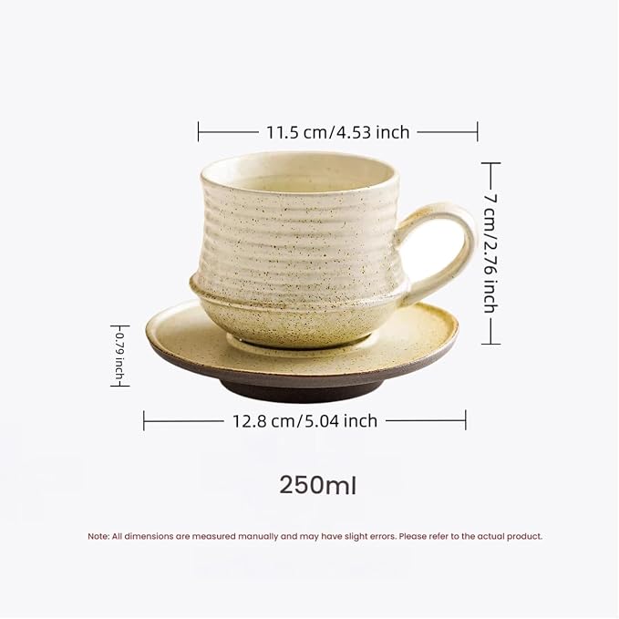 210ml Ceramic Mug Saucer Set Home Wabi Sabi | retro, artisan, original design, minimalist, durable, latte, afternoon tea