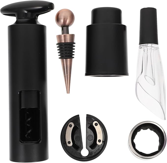 6pcs Wine Accessory Set Black Wine Opener Vacuum Stoppers and Decanter for Freshness and Elegance and Parties