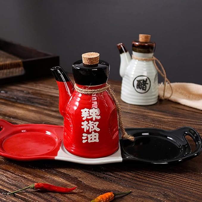 Luxshiny Japanese Style Ceramic Soy Sauce Vinegar Bottle 4.92X2.75X2.75 Inch Reusable Kitchen Dispenser for Cooking and Dining Seasoning