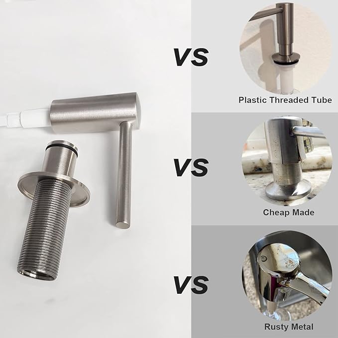 EADOT Brushed Nickel Built in Soap Dispenser for Kitchen Sink with 17 OZ PET Bottle Brass Pump Head Deck Mounted Dish Soap Dispenser