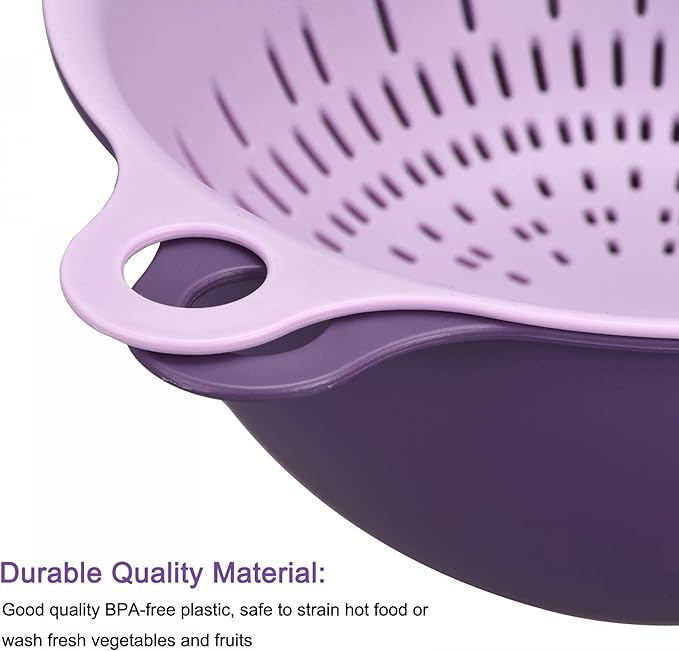 uxcell Kitchen Strainer Colander Bowl Set, Small Double Layer Drain Basin and Basket Suitable for Fruits, Vegetables, Pasta, Berry - Purple