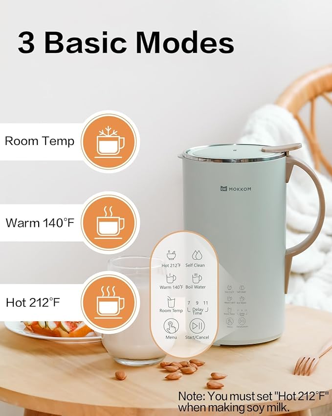 Automatic Nut Milk Maker, 20 oz Soy Milk Maker, Homemade Almond, Oat, Coconut, Soy, or Plant-Based Milk and Dairy Free Beverages, Almond Milk Maker with Delay Start/Boild Water/Self Clean - Green