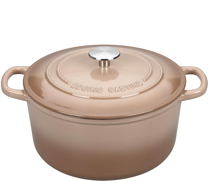 EDGING CASTING Enameled Cast Iron Dutch Oven with Sourdough Bread Baking Kit, Bread Dutch Oven with Lid, Includes Proofing Basket & Baking Tools, 5qt, Mocha
