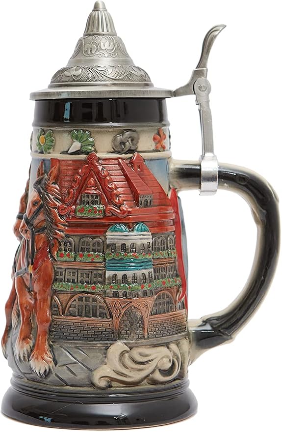HAUCOZE Beer Stein Mug German Oktoberfest Drinking Viking Tankard with Pewter Lid Birthday Gifts for Men Father Husband 0.9 Liter