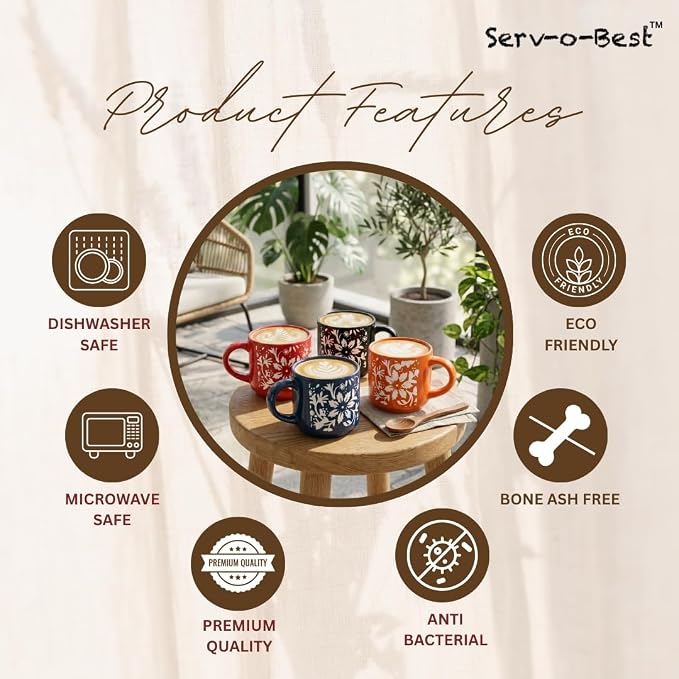 Servo Best Handmade Ceramic Coffee Mugs Set Of 4, 8Oz Comfortable Handle, Porcelain Mug for Latte, Tea, Cappuccino, Milk, Cocoa, Microwave & Dishwasher Safe, Cups for housewarming Gift set