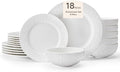 KINGSTONE Dinnerware Sets, 18-Piece Matte Marble Pattern Premium Porcelain dishes set, Plates and Bowls Sets for 6, Place Setting with Dinner Plate, Salad Plate, Pasta Bowl (White)