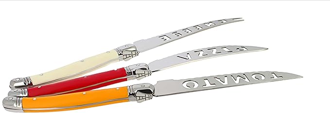Laguiole 3-Piece Pizza, Tomato & Cheese Knife Set (Tuscan Sunset) - Stainless Steel Knife Set - Smooth Cut Pizza Cutter, Cheese Spreader & Tomato Knife - Dishwasher Safe Kitchen Knife Set