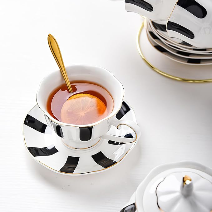 Hemoton Polka Dot Cup and Saucer Set 5.51 Inch Ceramic Coffee Mug with Comfortable Grip for Latte Cappuccino Tea Serving European Style