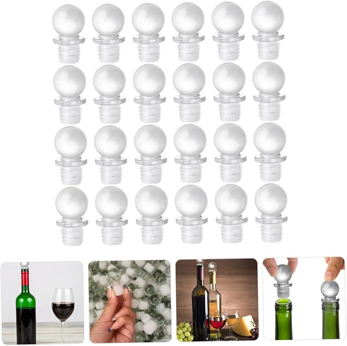 Alipis 24pcs Glass Ball Wine Stoppers Decorative Bottle Caps Food-Grade Material Vacuum Seal Function for Wine and Oil Dispensers Design for Home Use
