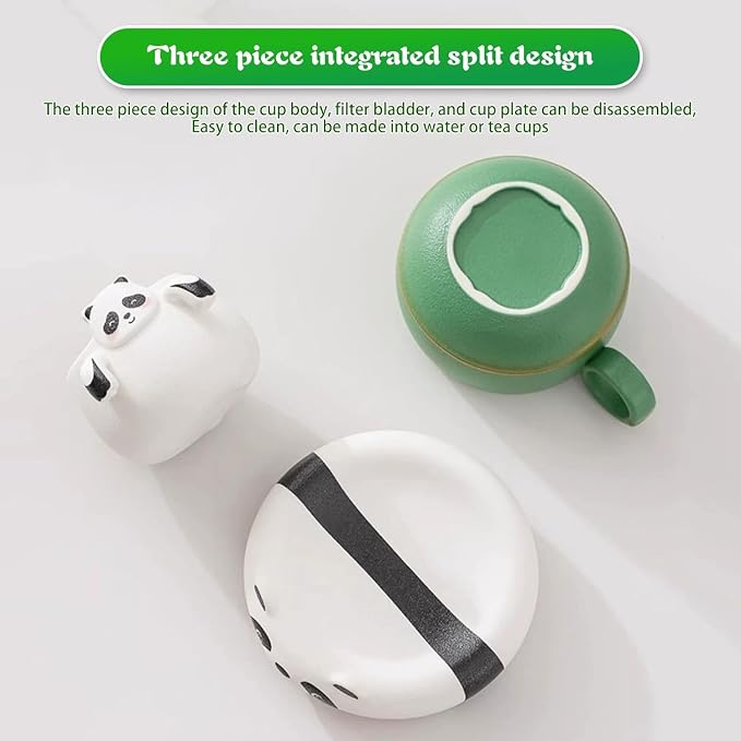 Ceramic Panda Tea Cup with Infuser and Saucer, Cute 8 oz Coffee Mug | Handmade Ceramic, Tea Cup with Filter, Birthday Gift for Women, Kids, Friends & Panda Lovers