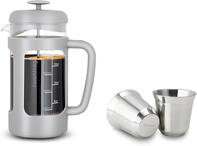 Easyworkz French Press 34 oz Coffee Tea Maker Bundled with Stainless Steel Espresso Cup