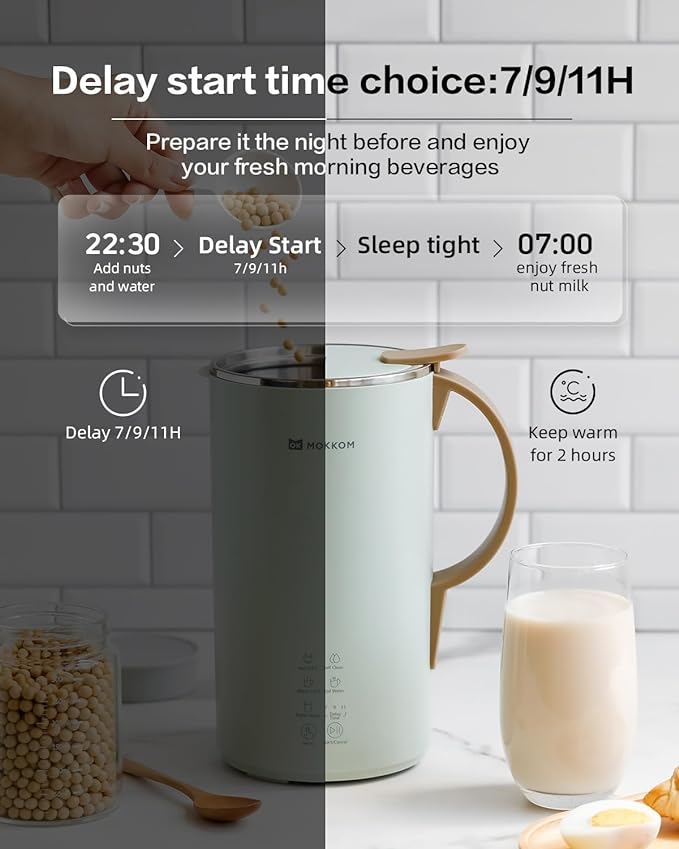 Automatic Nut Milk Maker, 20 oz Soy Milk Maker, Homemade Almond, Oat, Coconut, Soy, or Plant-Based Milk and Dairy Free Beverages, Almond Milk Maker with Delay Start/Boild Water/Self Clean - Green