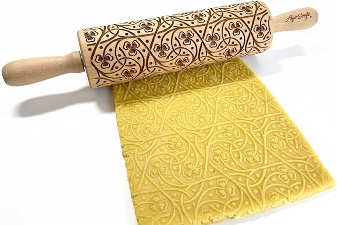 IRISH CLOVER KNOT Embossing Rolling Pin. Dough Roller with Shamrock Pattern for Homemade Cookies and Pottery by Algis Crafts