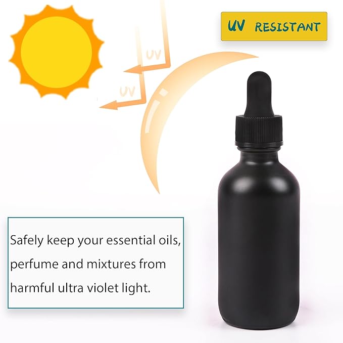 NOOEEISS 2oz Glass Dropper Bottle,Preety Texture Tincture Bottles with Precise Scales Eye Droppe,for All Kinds Of Mixed Liquids,Leak-Proof Design for Easy Travel (Black Frosted-24Pack)