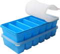 1/2 Cup Silicone Freezer Tray With Lid - Silicone Freezer Molds 2 Pack For meal prep & freezing of various sauces and other dishes, makes 12 perfect 1/2 cup portions cubes (Blue 2 Pack)