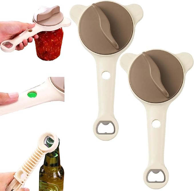 4 in 1 Multi-Purpose Jar Opener,Adjustable Three Claw Beer Bottle Opener,Handheld Can Lid Remover with Non Slip Teeth,for Seniors & Weak Hands,Fits Kitchen Jars,Bottles & Cans (2 pcs)