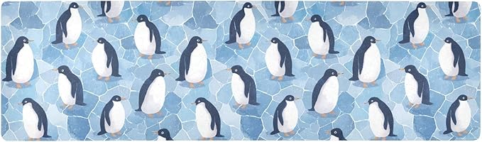 2-in-1 Table Runner Trivet for Hot Dishes Heat Resistant Hot Plate Mat Pad 39x12 Inch Waterproof Table Protector Trivets for Countertop Non Slip Decorative Blue Polar Penguin and Ice Blocks