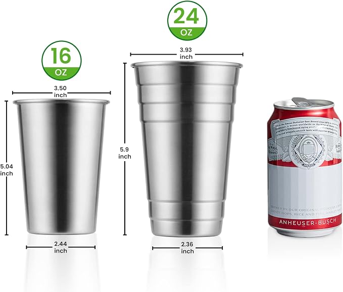 MEWAY Premium Stainless Steel Cups 24 oz Pint Cup Tumbler- Premium Metal Cups - Stackable Durable Cup，Chilling Beer Glasses, for Travel, Outdoor (16 Pack)