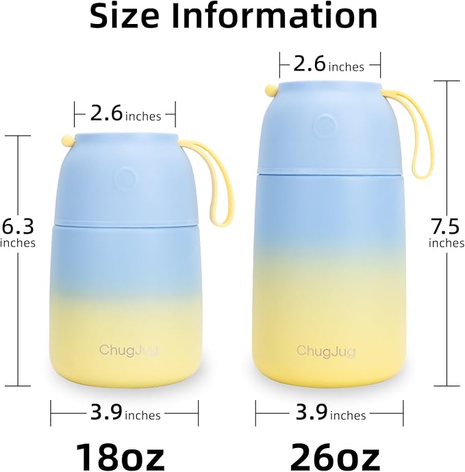 2 Pack Insulated Food Jar Set, 26oz & 18oz Stainless Steel Vacuum Insulated Soup Containers for Hot Food, Leak-Proof Thermal Food Jars with Spoons, Cute Stylish Design for School, Work & Travel(Blue)