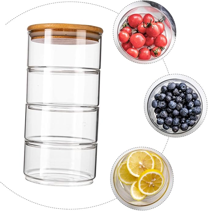4pcs Multi-functional Glass Storage Jars with Bamboo Lids Stackable Canisters for Food Storage Salad Bowls and Meal Prep Heat Resistant and Versatile