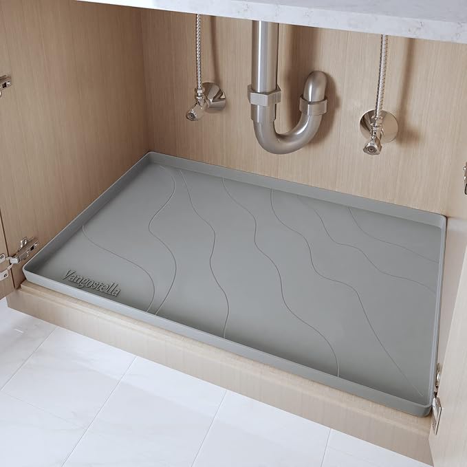 Heavy Duty Silicone Under Sink Mats for Kitchen Waterproof 22" x 22", Extra Thick Under Sink Rubber Mat Drip Tray, Raised Edge Under Sink Liner,Prevent Drips, Leaks, Spills,Grey