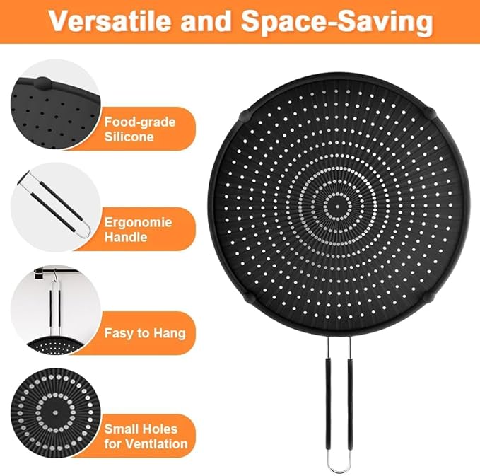 Silicone Splatter Screen for Frying Pan,Grease Splatter Guard,Heat-Resistant Splatter Guards for Cooking,Dishwasher Safe (9.8", 11.4", 13")