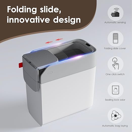 Smart Sensor Trash Can with Slide Lid - 3.2 Gallon Automatic Bathroom Kitchen Waste Bin Touchless Motion Smart Trash Bin for Narrow Spaces, Office, Bedroom, Living Room (White)