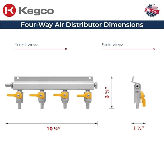 Kegco AD4 Aluminum 4-Way Kegerator Beer Gas/Air Distributor
