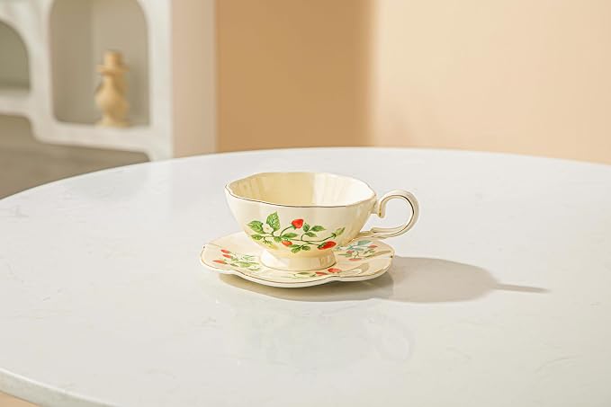 Teapot cup combo,Teapot and Teacup for One,Tea Cup and Saucer Set-Tea Pot Set Gift for Girl Women,strawberry