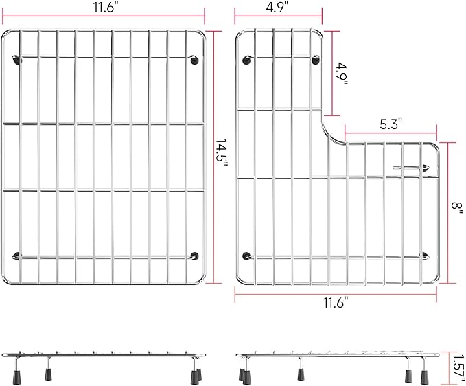 14.5" x 23.2" Stainless Steel Sink Protectors for Kitchen Sink for Kohler Whitehaven K-6486 &K-6487, Includes Left and Right Racks, Sink Grid for Bottom of Kitchen Sink with Rubber Feet