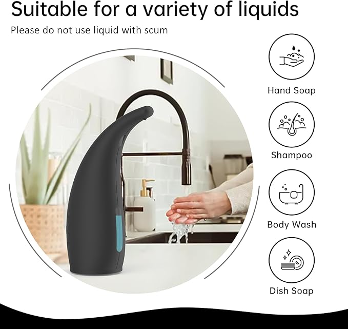 Automatic Soap Dispenser Touchless,300ML Hand & Dish Countertop Electric Liquid Rechargeable Dispenser with Sensor,Modern 4 Gear Adjustable Waterproof Kitchen Auto Soap Pump（Black）