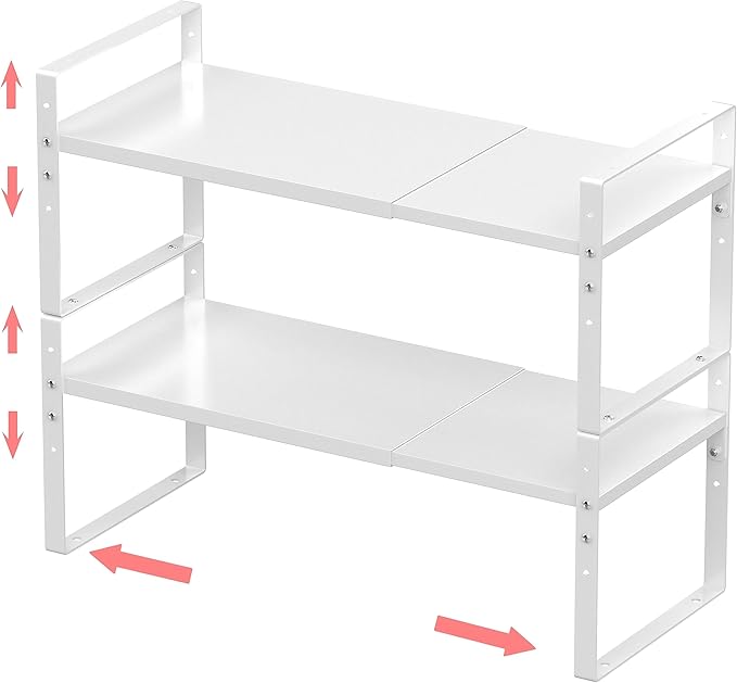 Jojocross Expandable Stackable Spice Rack Cabinet Shelf Organizer in Cabinets Shelves Kitchen Cupboard Organization Stack up Racks Pantry Countertop Storage Large/White 2 Packs