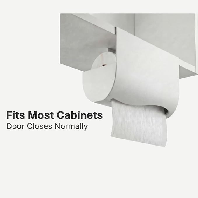 Under Cabinet Paper Towel Holder - No Drill Shelf Mount, Easy Tearing Design, Space-Saving, Magnet-Ready Steel Surface, Fits Standard US Rolls up to 11" (White)