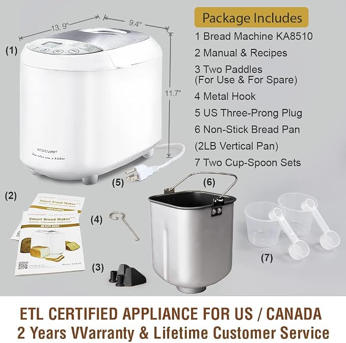 KITCHENARM 19-in-1 HANDY Bread Machine with Homemade Cycle and Gluten Free Setting - Beginner Friendly 2LB 1.5LB 1LB White Bread Maker Machine with Recipes and Delay Timer