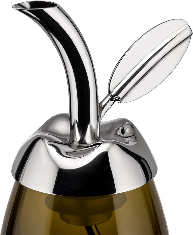 Alessi "Fior d'olio" Pourer For Olive Oil Bottle in 18/10 Stainless Steel Mirror Polished And Thermoplastic Resin With Taster in Glass, Silver