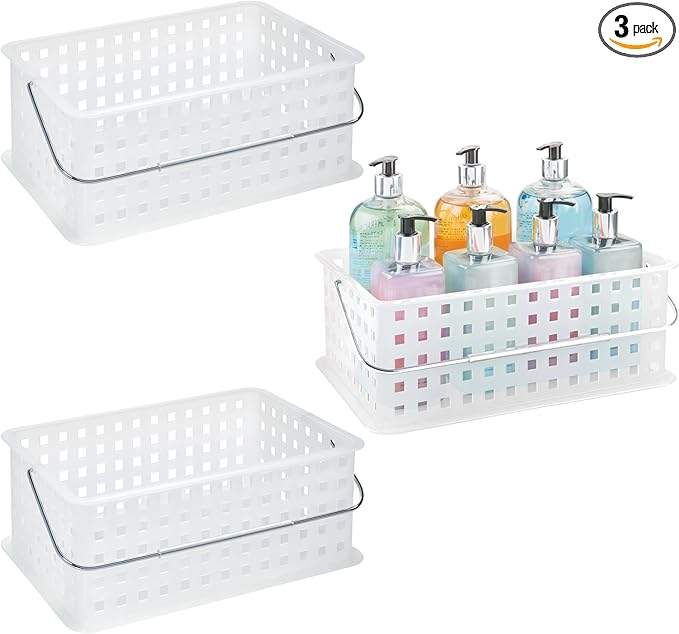 iDesign Portable Shower Caddy Basket for Dorm or Bathroom, Set of 3, Clear/Frost, Made in USA