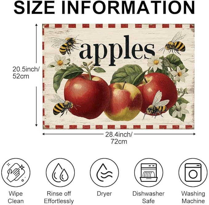 Stove Top Cover for Electric Stove 28.4 x 20.5 Inch Non Slip Stove Mat Oil Proof Apples Bees Glass Cooktop Protector Kitchen Mat