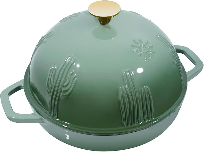 Flavehc Bread Oven Cast Iron Bread Dutch Oven with Cloche Lid for Bread Baking Green Enameled Cast Iron Bread Oven with Dome Lid for Sourdough, 9.8 Inches
