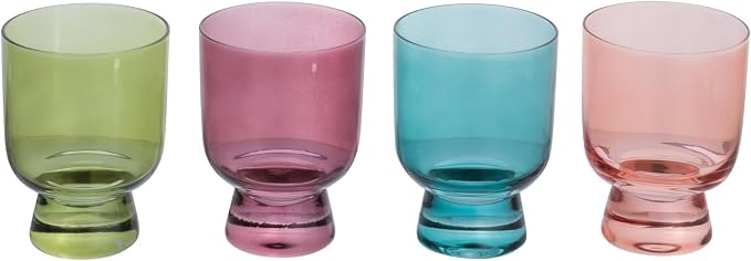Creative Co-Op Hand Blown Footed Drinking Glasses, 6 Ounces, 4 Assorted Colors Glassware, Multi