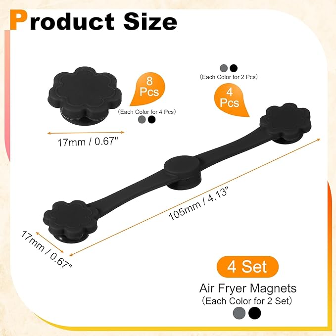 uxcell 4 Set Air Fryer Magnets, Silicone Buckle for Parchment Paper Liners Flower Shape Magnetic Buckle for Lock Paper Prevent Paper Burning, Black/Gray
